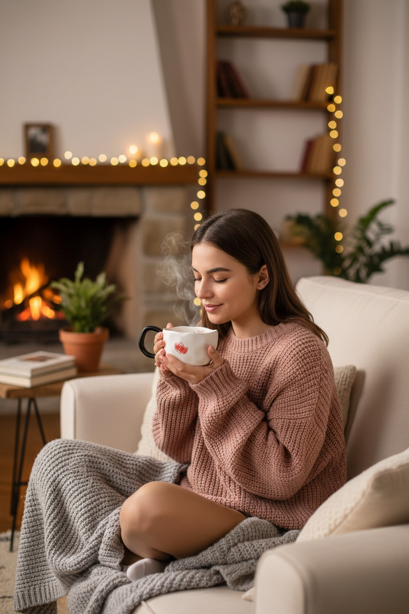 Femme savourant une boisson chaude dans une tasse Tendrelle